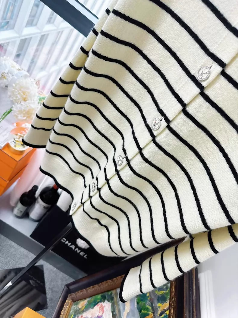 Chanel 25S yellow and black striped cardigan