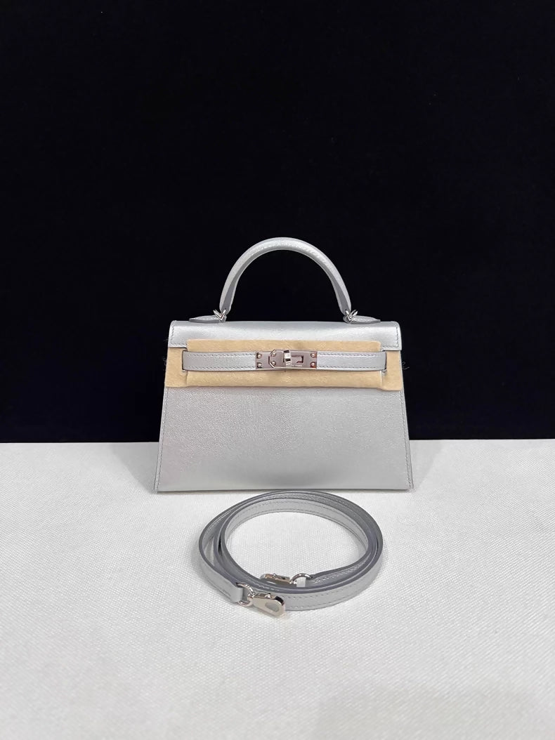 HERMES Mini Kelly 20 Olympic Silver leather gold hardware