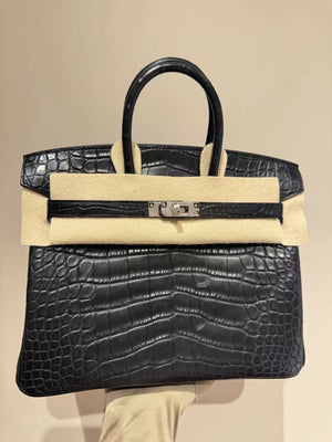 Hermès Birkin 25 Noir / Black Matte Crocodile with Palladium Hardware