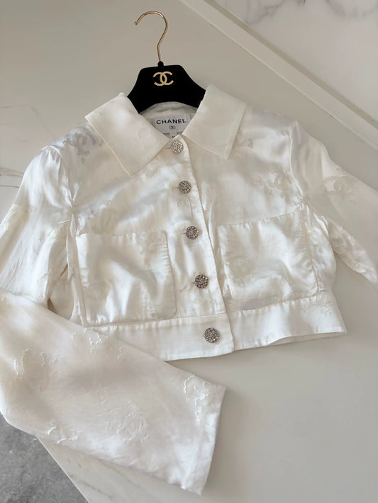 Chanel 22A White CC Silk Cardigan