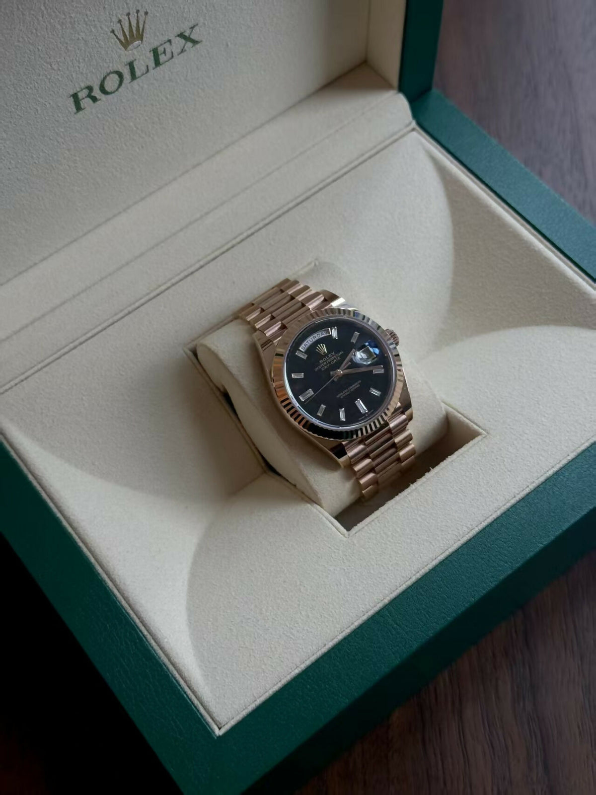 Rolex Day-Date 40 18k Everose Gold Eisenkiesel Dial Ref. 228235-0045 (2023 Card)