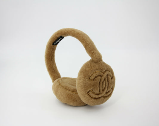 Chanel Shearling CC Earmuffs in Light Brown