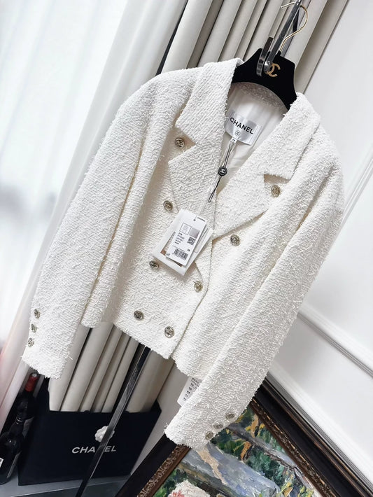 Chanel 21s white tweed oversized coat