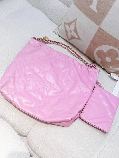 Chanel 22S pink leather 22bag with gold hardware