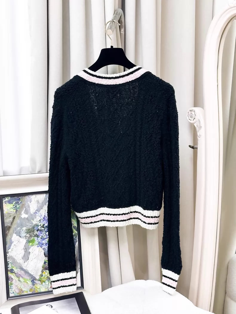 Chanel 24P black and pink cardigan
