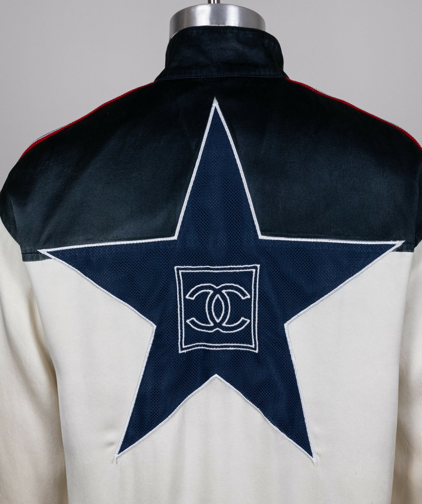 Chanel 2002 Spring/Summer Vintage Cream CC Logo Star Bomber Jacket