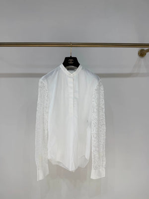 Loro Piana lace-trimmed openwork shirt