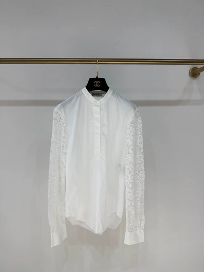 Loro Piana lace-trimmed openwork shirt