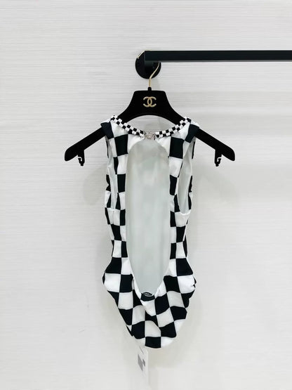 Chanel 23C black and white checkered swimsuit