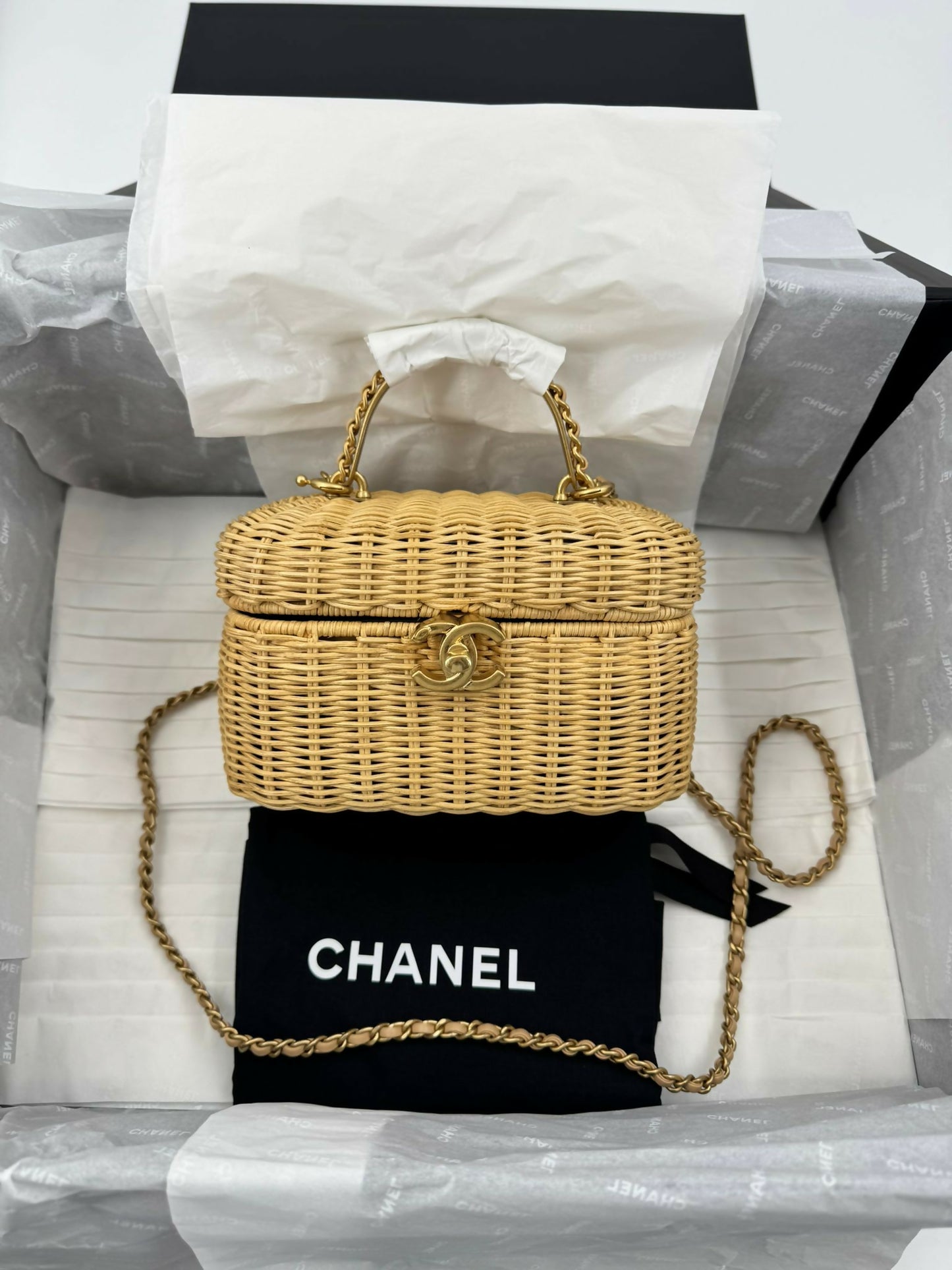 Chanel Cruise 2025/26 Braided Rattan & Gold-Tone Metal Beige Vanity Case