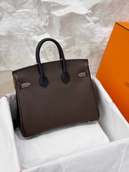 Hermes Birkin 25 brown, grey and black Epsom leather palladium hardware