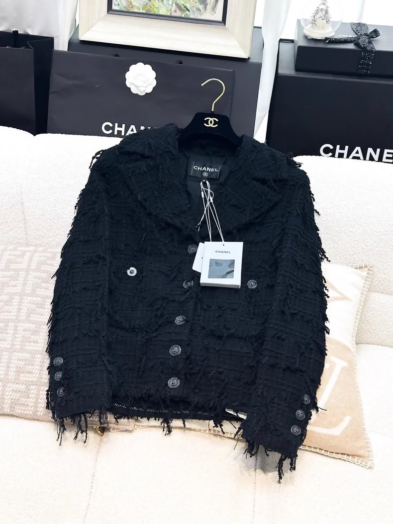 Chanel 22p black fringed jacket