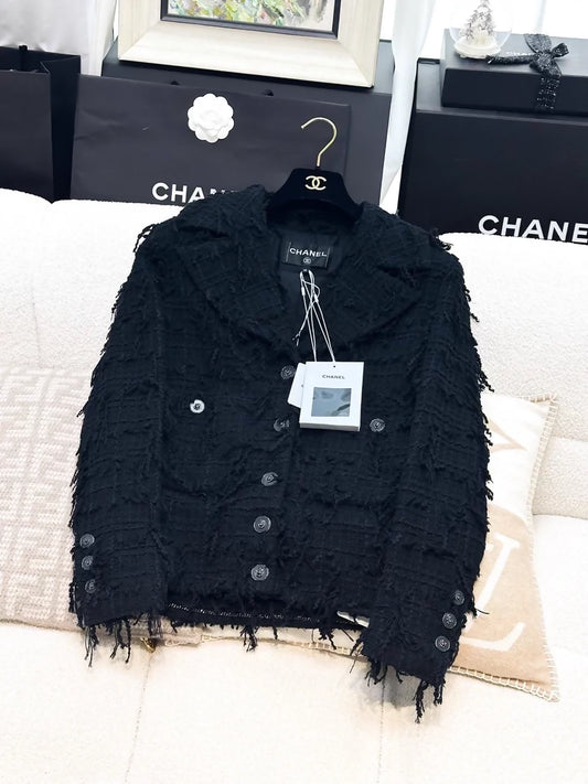 Chanel 22p black fringed jacket