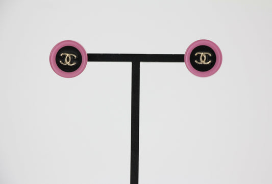 Chanel D19K Acrylic Pink Purple Thin Round Earrings