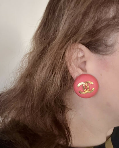 Chanel CC oversized pink earrings