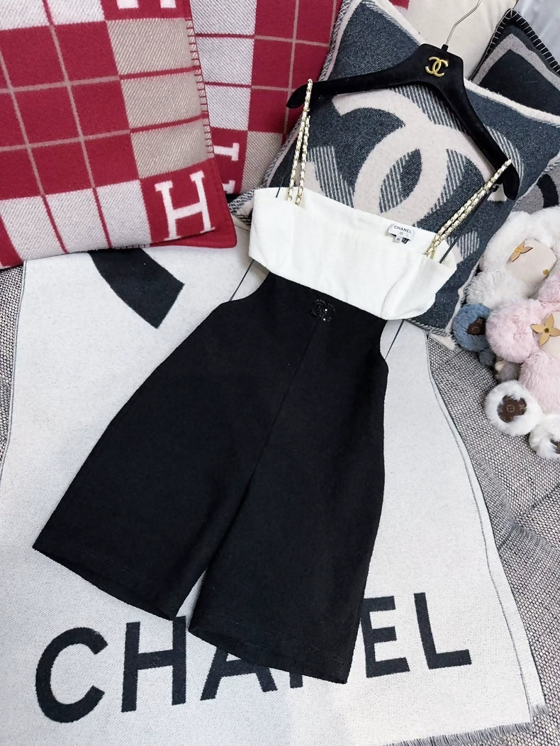 Chanel 22s Black and White Chain Strap Jumpsuit