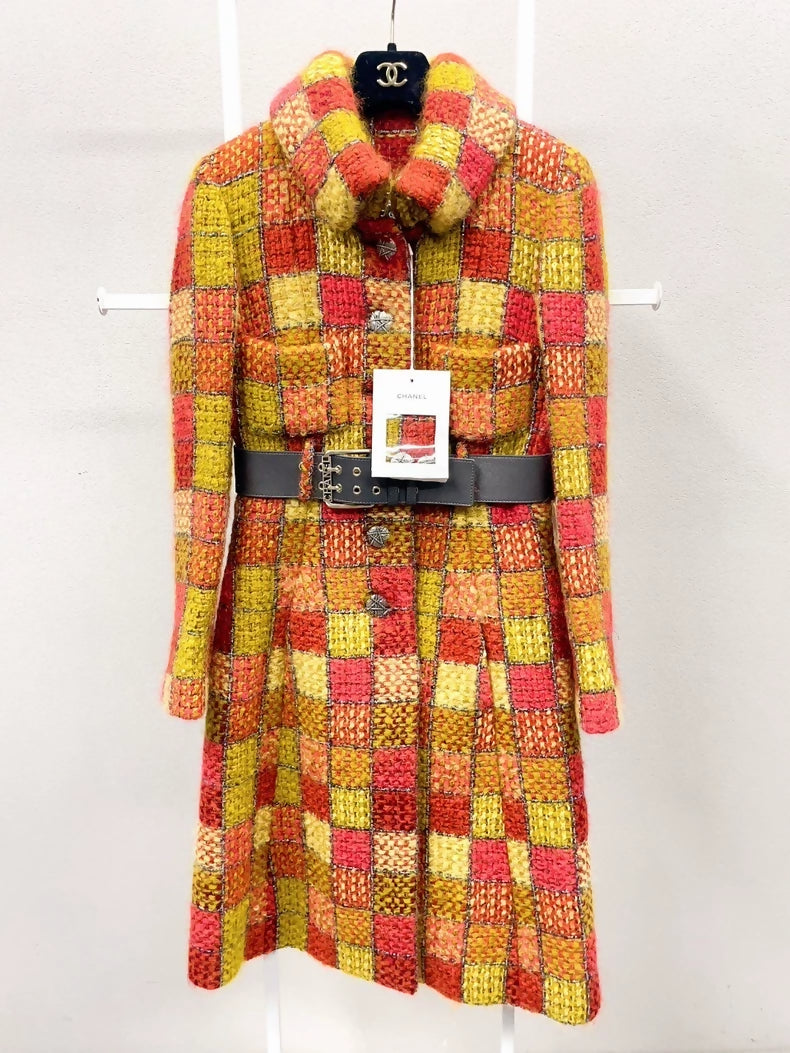 Chanel 18 Orange yellow tweed long coat