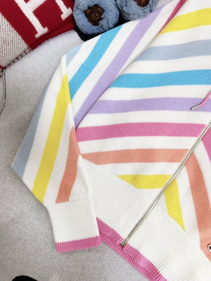 Chanel 19C Rainbow Striped Zip-Up Hooded Jacket