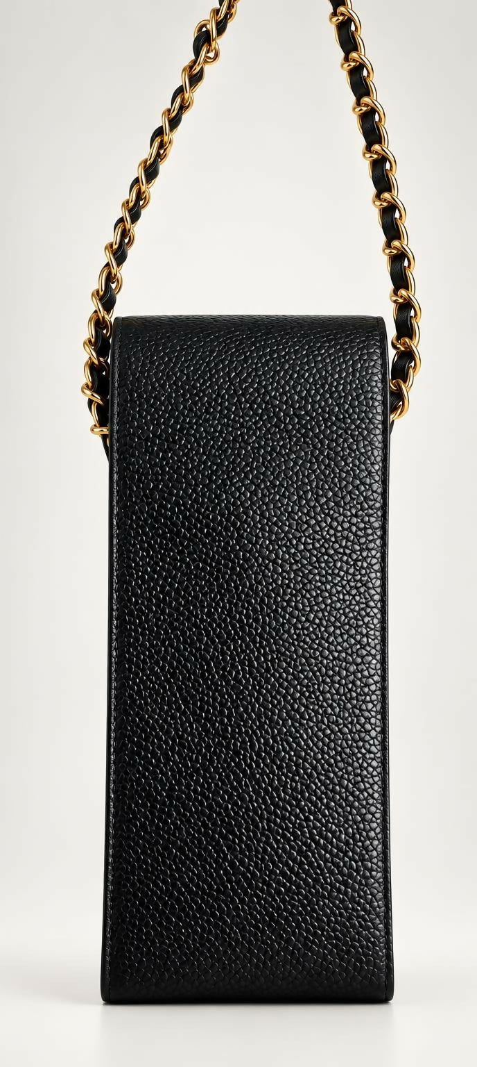Chanel Vintage Black Caviar CC Phone Holder Pouch Chain Bag GHW