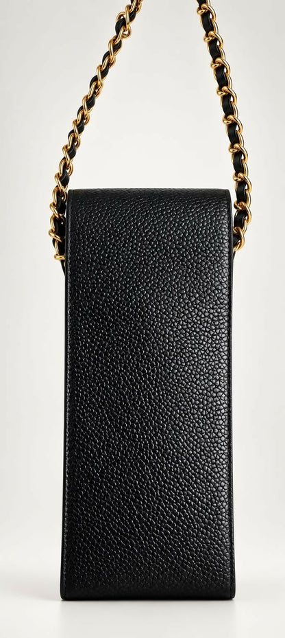 Chanel Vintage Black Caviar CC Phone Holder Pouch Chain Bag GHW
