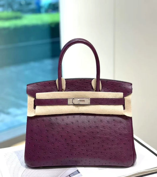 Hermes Birkin 30 P9 anemone purple ostrich leather palladium hardware