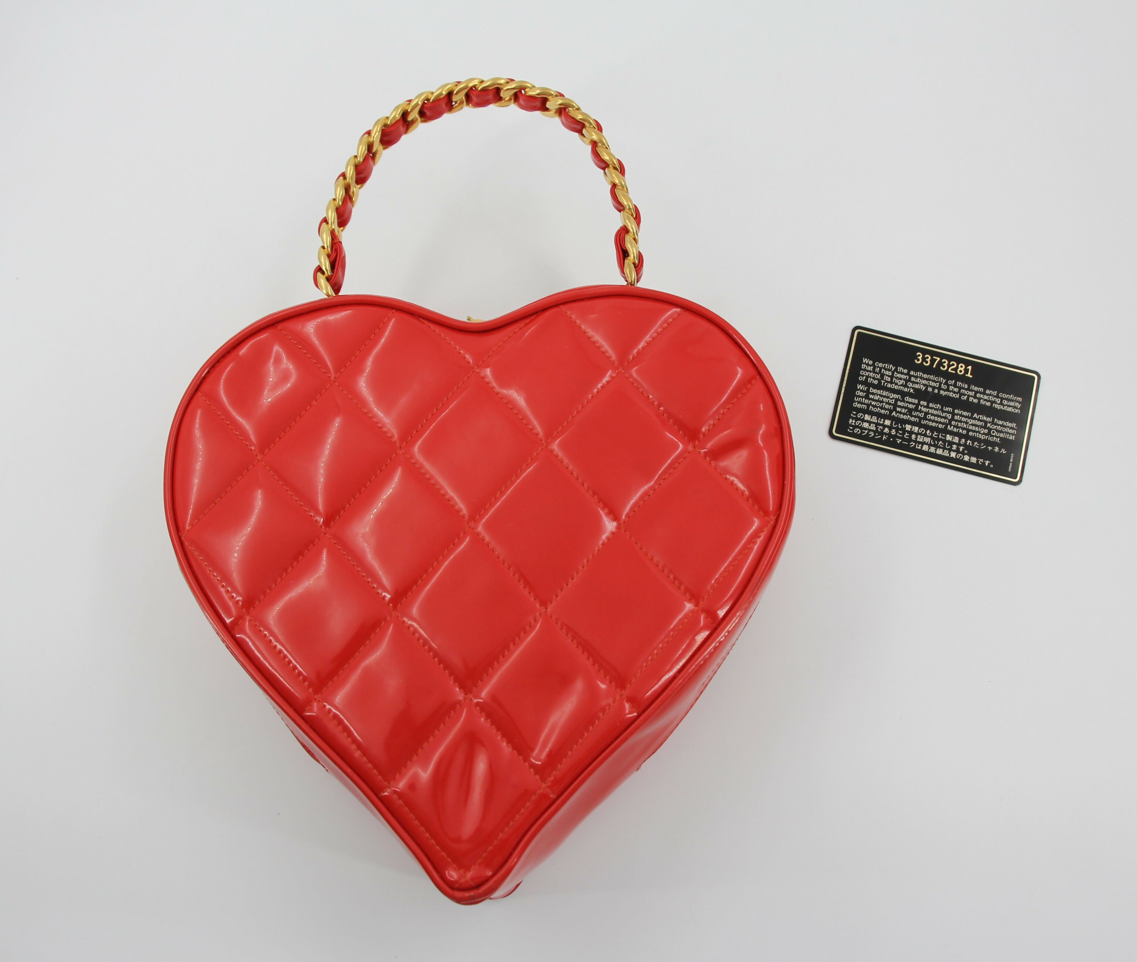 Chanel Vintage 1995 Leather Red Barbie Heart Vanity Handbag