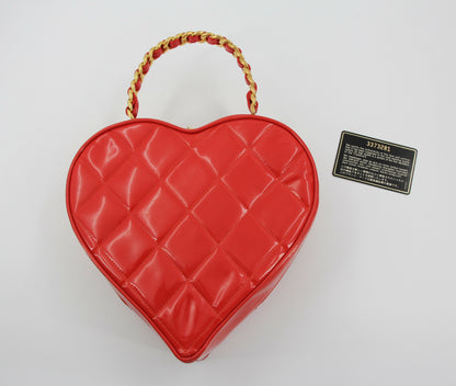 Chanel Vintage 1995 Leather Red Barbie Heart Vanity Handbag
