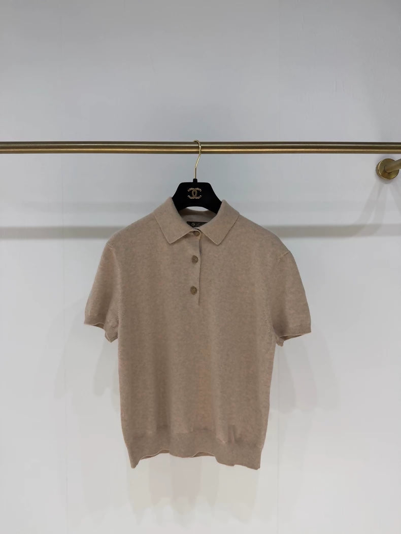 Loro Piana 2025 Autumn/Winter Gold Button Short-Sleeve Polo Shirt