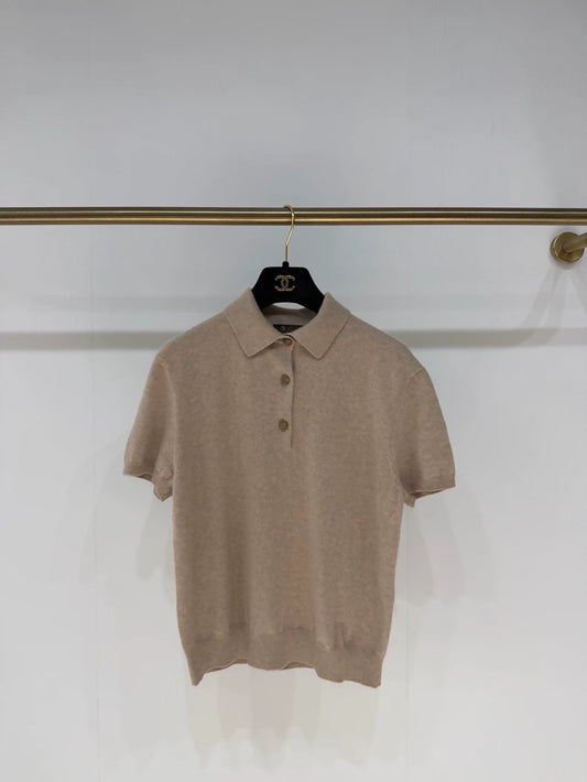 Loro Piana 2025 Autumn/Winter Gold Button Short-Sleeve Polo Shirt