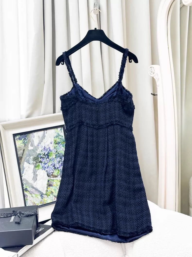Chanel 07P Navy Blue tweed Dress and Jacket Set