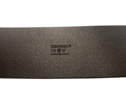 Chanel 2013 Black Silver Oval CC Leather Belt Size 90/36