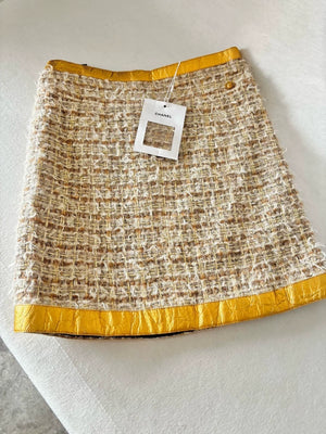 Chanel 19A Ecru Gold Tweed Skirt