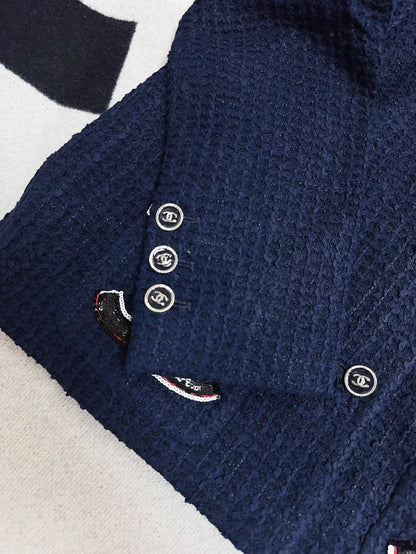 Chanel 24P blue sequined tweed jacket with double C