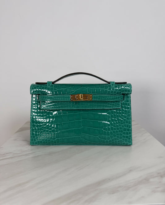 Hermès Kelly Pochette Vert Jade Shiny Alligator GHW G 2026