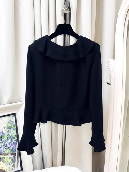 Chanel 25B black silk cardigan