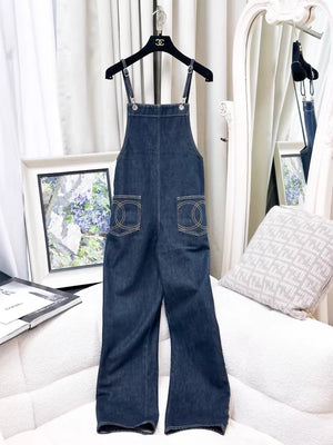 Chanel 25C Navy Blue Double C Pocket Denim jumpsuit