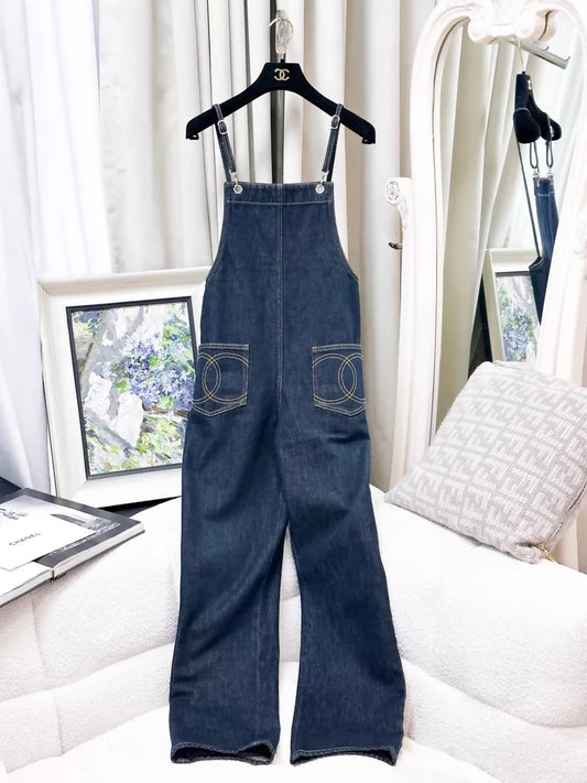 Chanel 25C Navy Blue Double C Pocket Denim jumpsuit