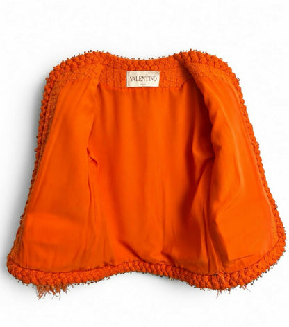 Valentino Orange Tweed Sequin Ostrich Feathers Jacket