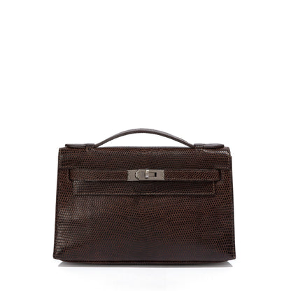 Hermès Chocolat Niloticus Lizard Kelly Pochette RHW