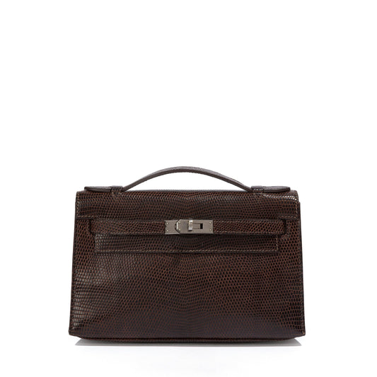 Hermès Chocolat Niloticus Lizard Kelly Pochette RHW