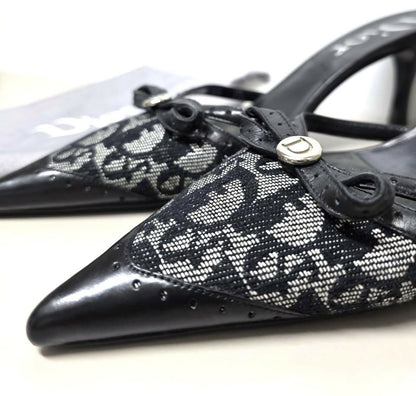 VINTAGE Y2K DIOR TROTTER MONOGRAM BOW POINTED MULE KITTEN HEELS IT 37.5 US 7.5