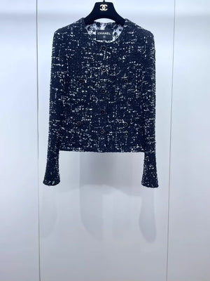 Chanel 26P black and white sequined tweed jacket