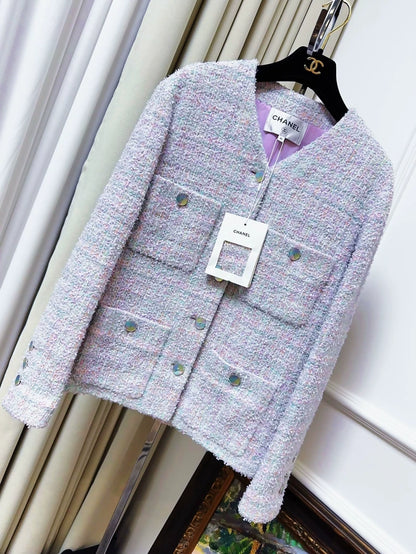 Chanel 25P  iridescent multicoloured purple tweed jacket