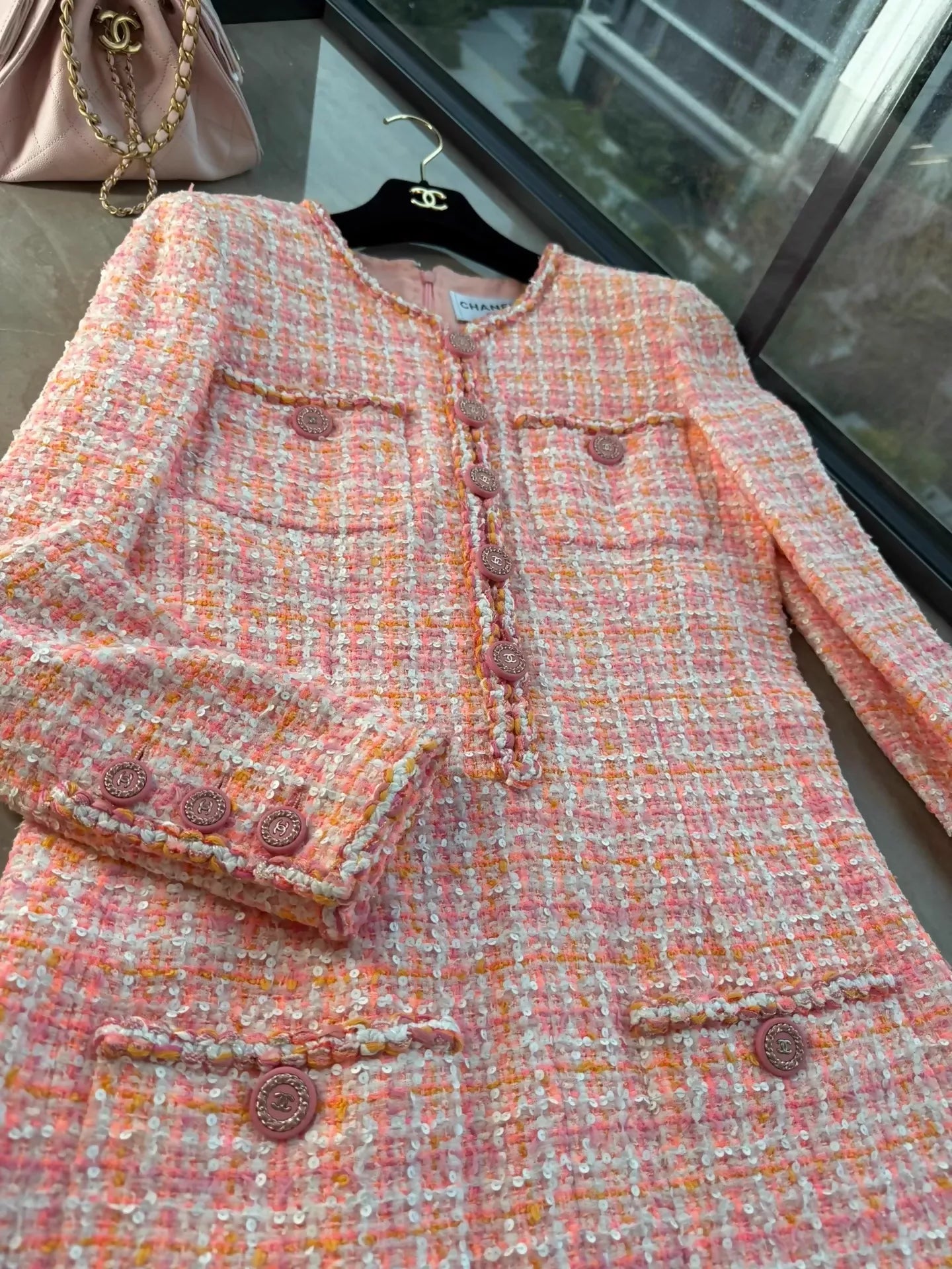 Chanel orange tweed cruise collection dress