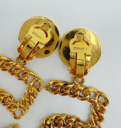 Chanel 1980s Runway Vintage Gold Plated No.5 Dangle Earrings