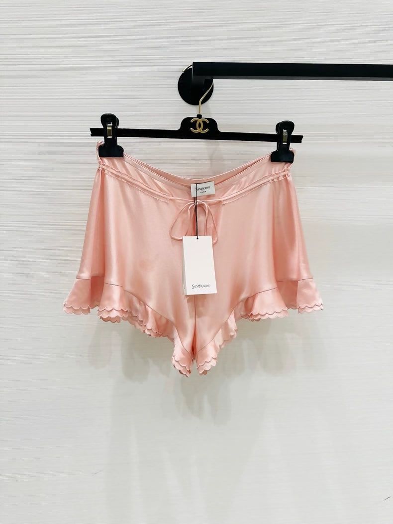 YSL Saint Laurent 26 peach pink silk shorts