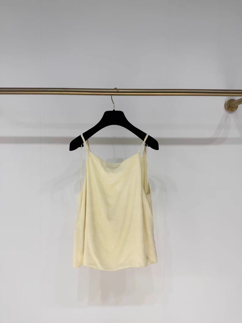 Chanel 23S pale yellow double C print silk camisole top