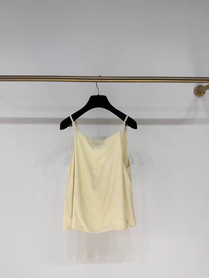 Chanel 23S pale yellow double C print silk camisole top