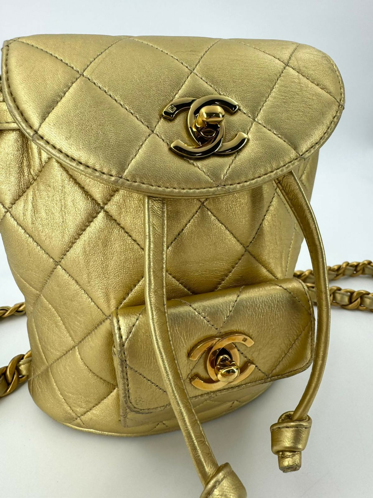 Chanel Vintage 91-94 Lambskin Leather Gold Quilted CC Hardware Mini Duma Backpack