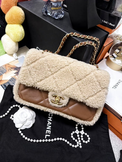 Chanel 24k brown caramel quilted lambskin and lambskin CF chain crossbody bag